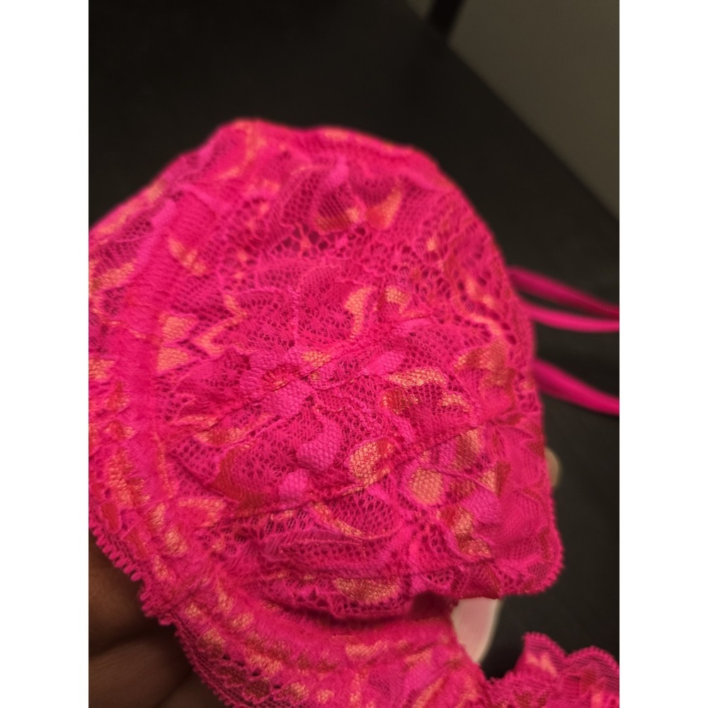 NWT Victorias Secret 32B Very Sexy Hot Pink Bright Orange Lace Unlined Demi Bra - Picture 2 of 9